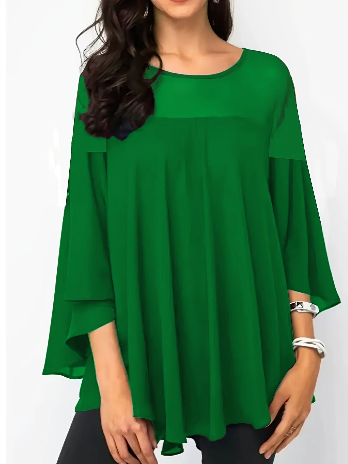 Plus Size Women's Casual Shirt - Vibrant Green Short Sleeve.