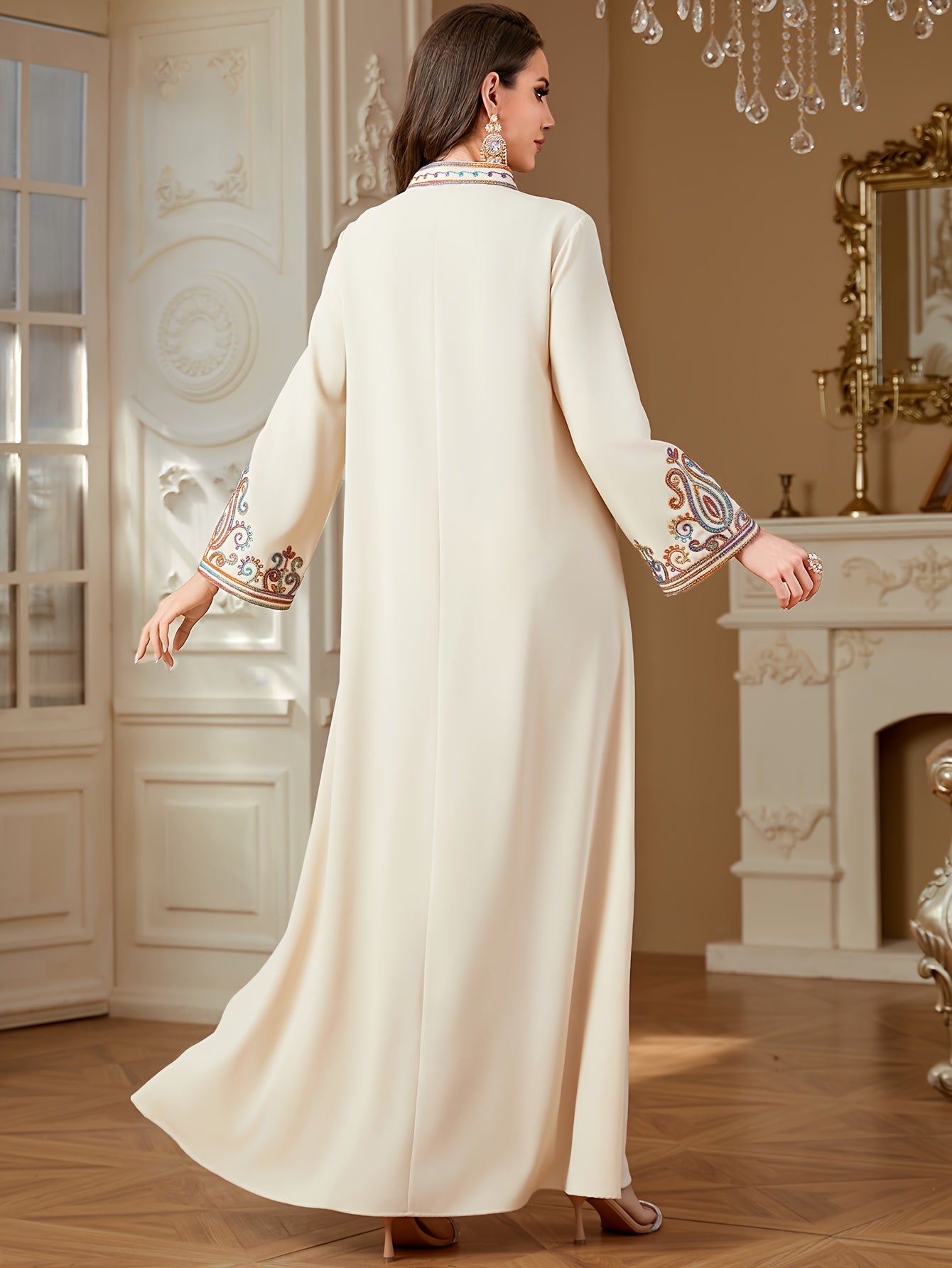 Women'S Elegant Ramadan Kaftan Dress - Long Sleeve, V-Neck,women fashion'/ MH