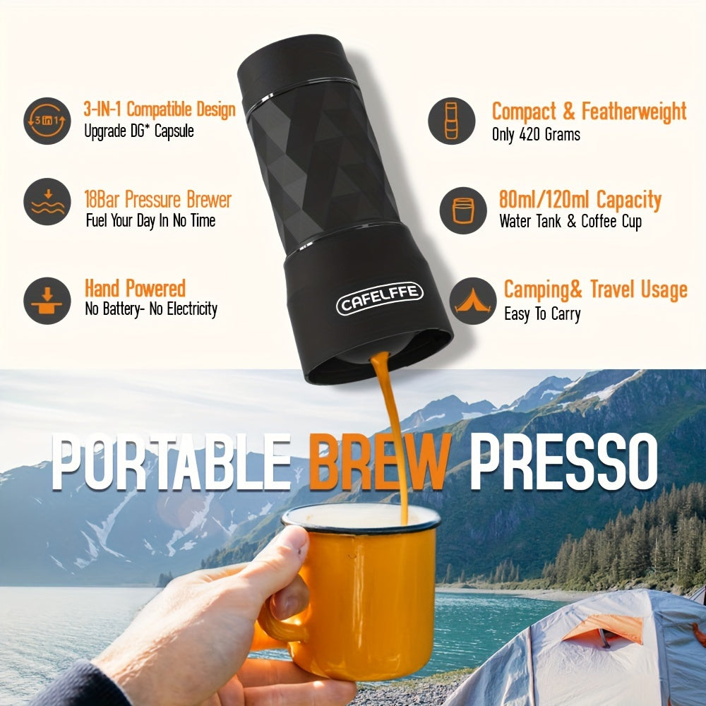 Cafelffe 3in 1 Portable Coffee Machine Manual Capsule Espresso Machine Non-heating, Non-electric, Suitable for Nespresso Capsules, Dolce Gusto Capsules and Grind Coffee, Suitable for Car, Travel, Office, Camping and Hiking, T