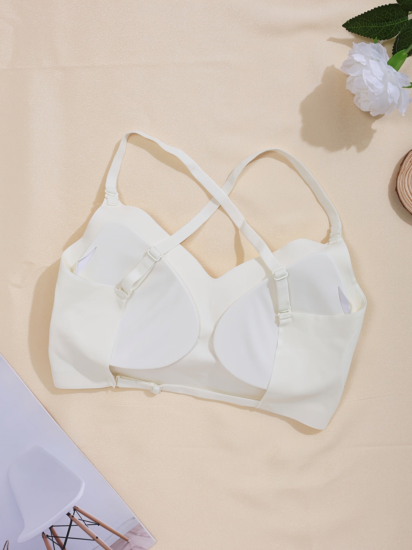 Multiple methods Simple Solid Seamless Bra, Comfy & Breathable Backless '/MH