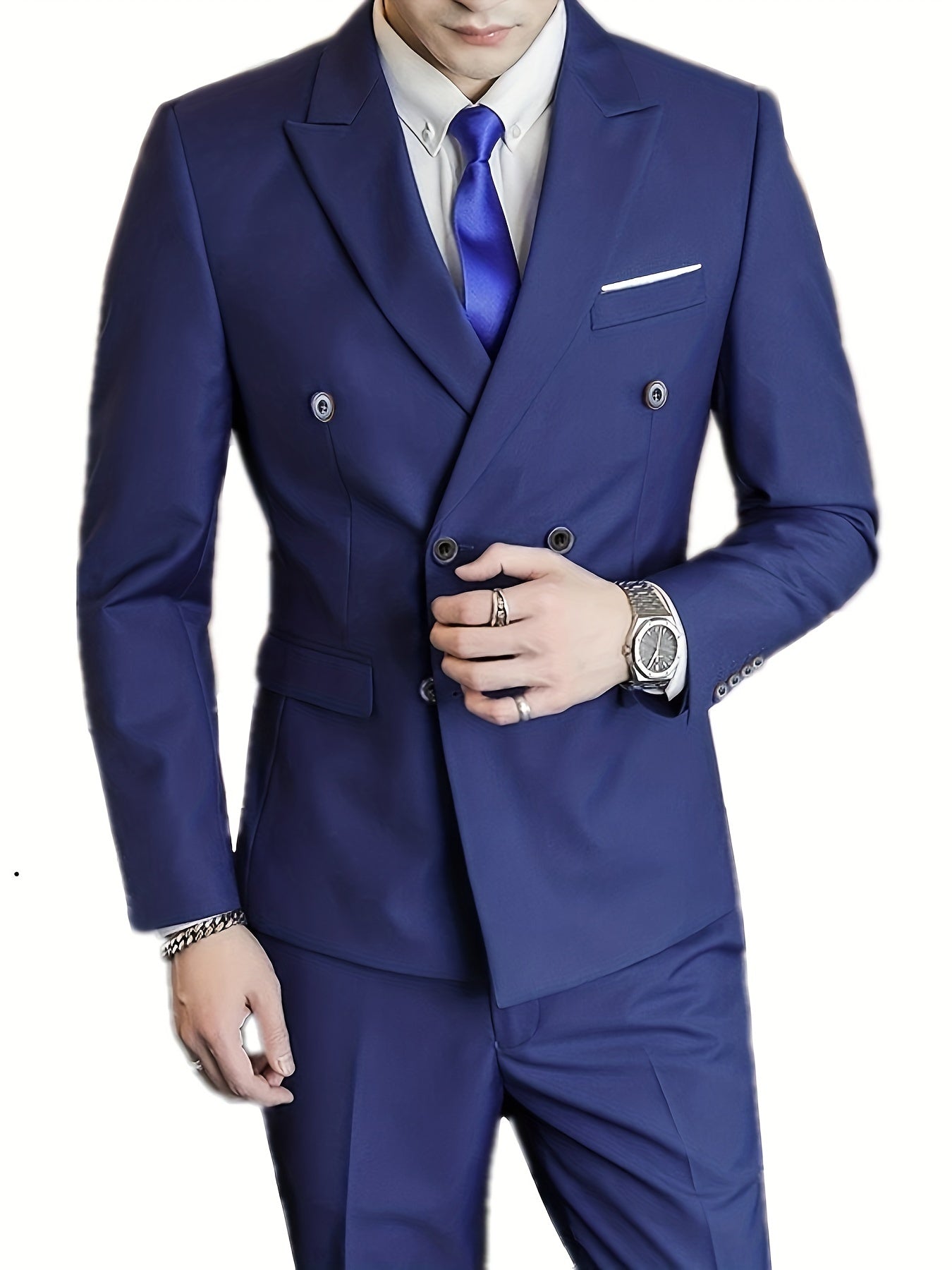 2pcs Men's Dress Suit Set, Peak Lapel Collar Double Breasted Blazer.