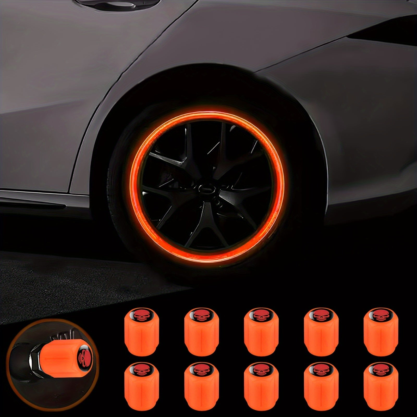 10-Pack Luminous ABS Wheel Valve Caps Night Glow for Cars, Motorcycles, Bicycles, Trucks