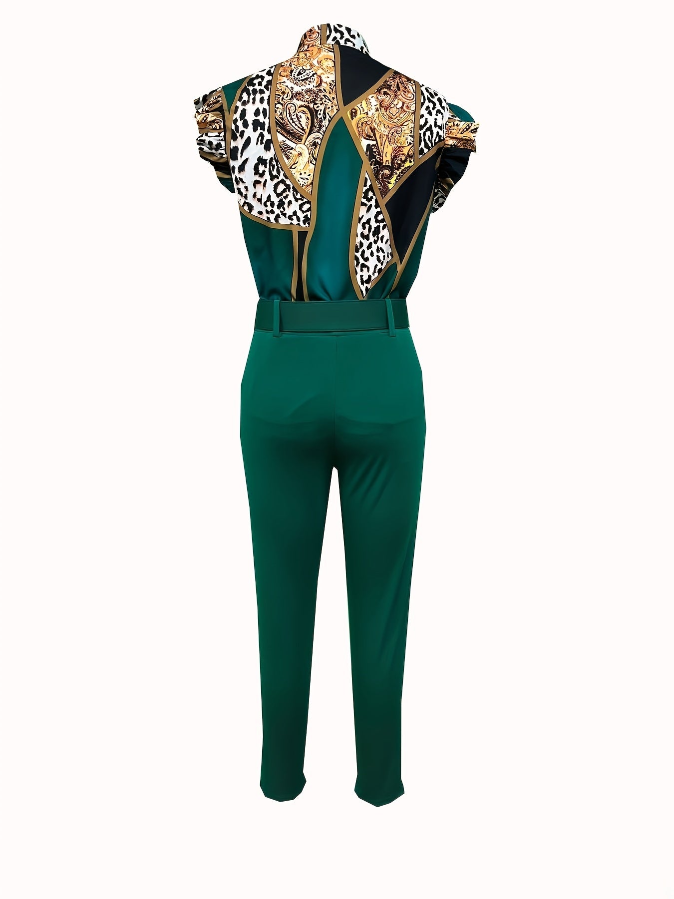 Leopard Print Colorblock Two-piece Set,