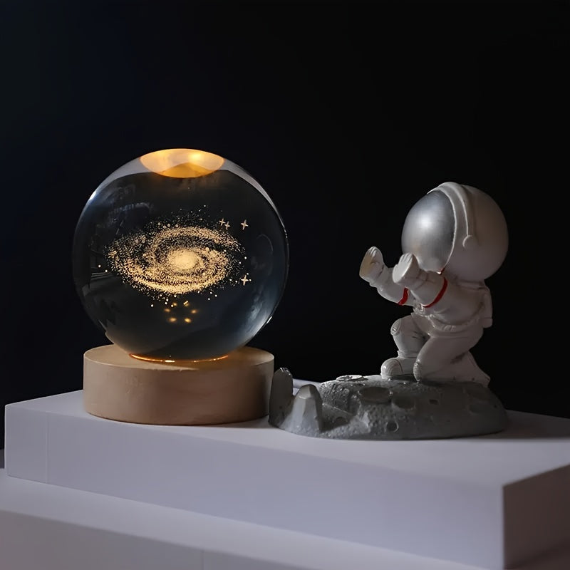 1pc 3D Crystal Ball Night Light with Yellow Warm Galaxy & Planet Pattern, Birthday Gift Idea
