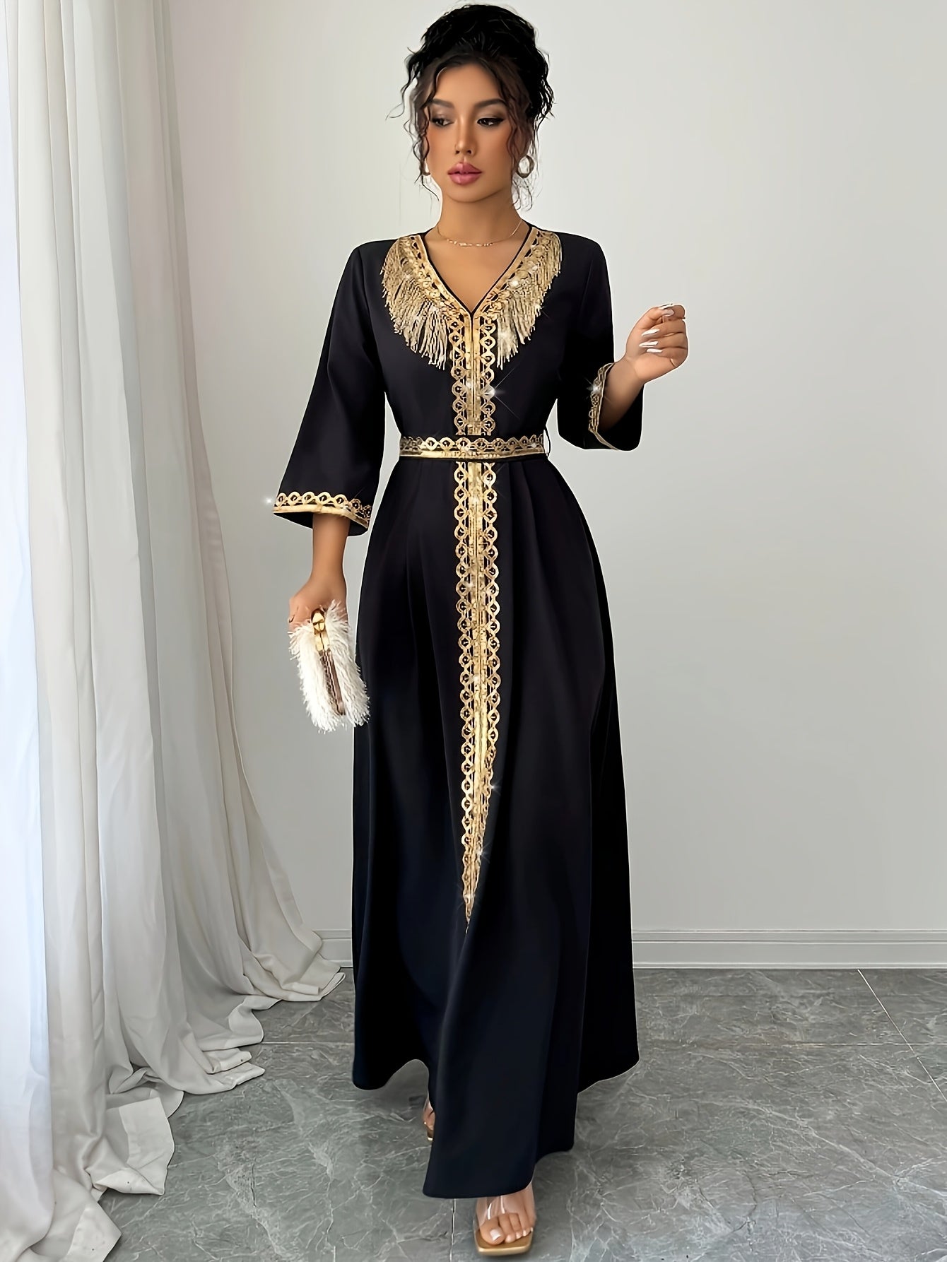 Yuhongfei Directional YY0309072 Mid-Sleeve Maxi Dress
