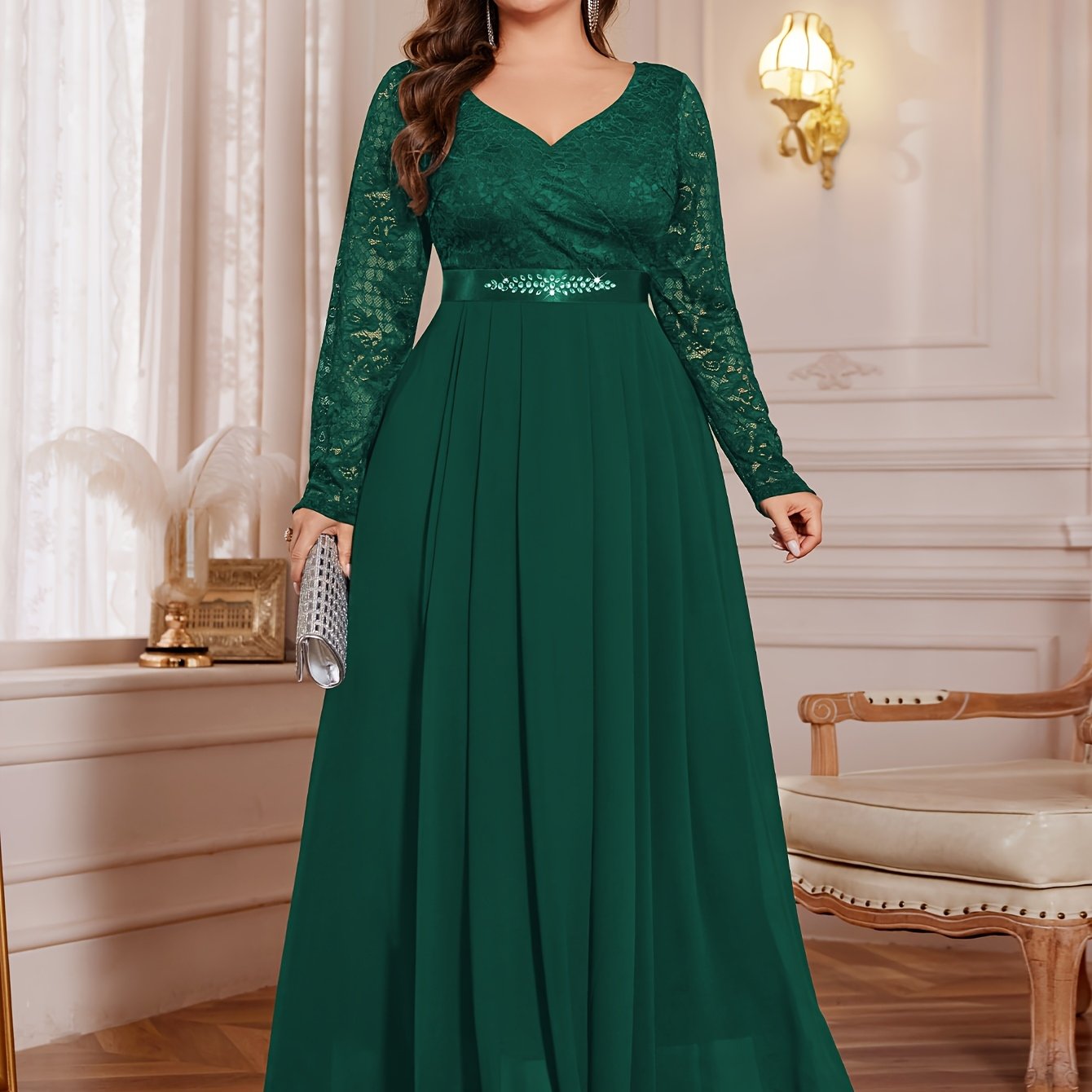 [Elegant Long Dress] Lace and Chiffon Elegant Long Dress ./MH
