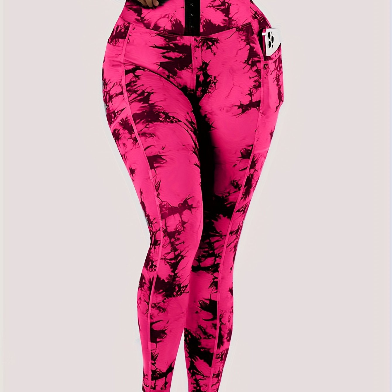 Women'S High-Waist Tie-Dye Yoga Leggings with Front Button Closure & Pockets .