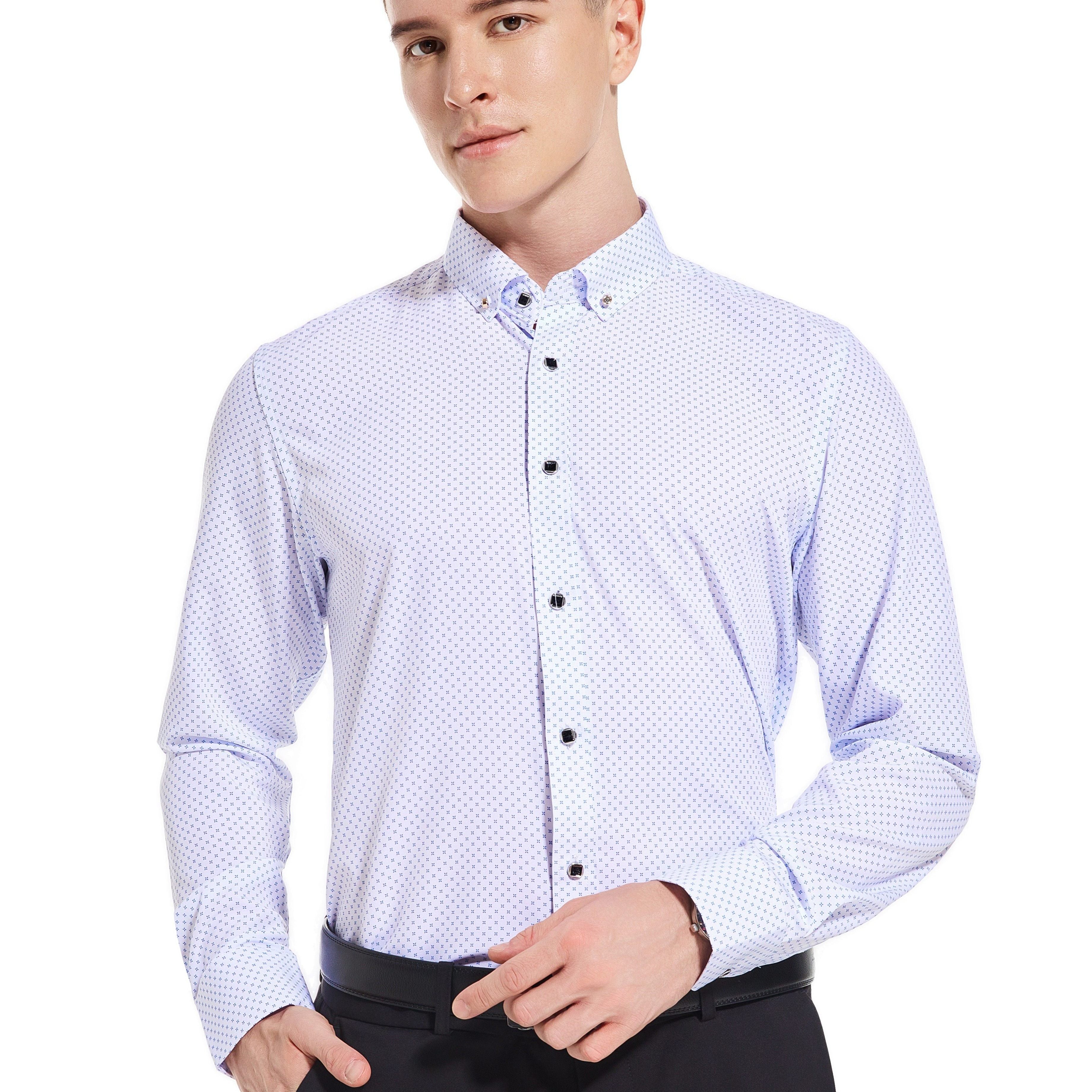 Men's Little Flowers Pattern Allover Print Lapel Collar Design Dress Shirts,