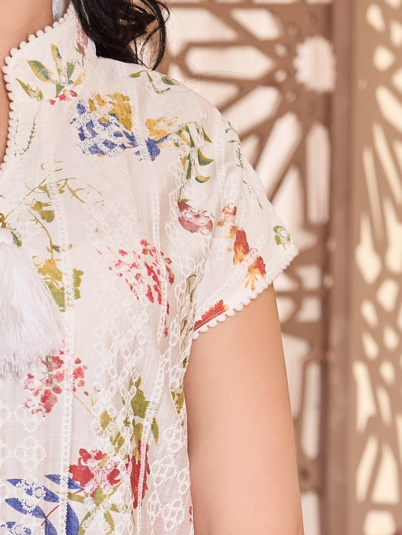 [Floral Jalabia Dress] Floral Print Elegant Jalabia Dress | V-Neck,/MH