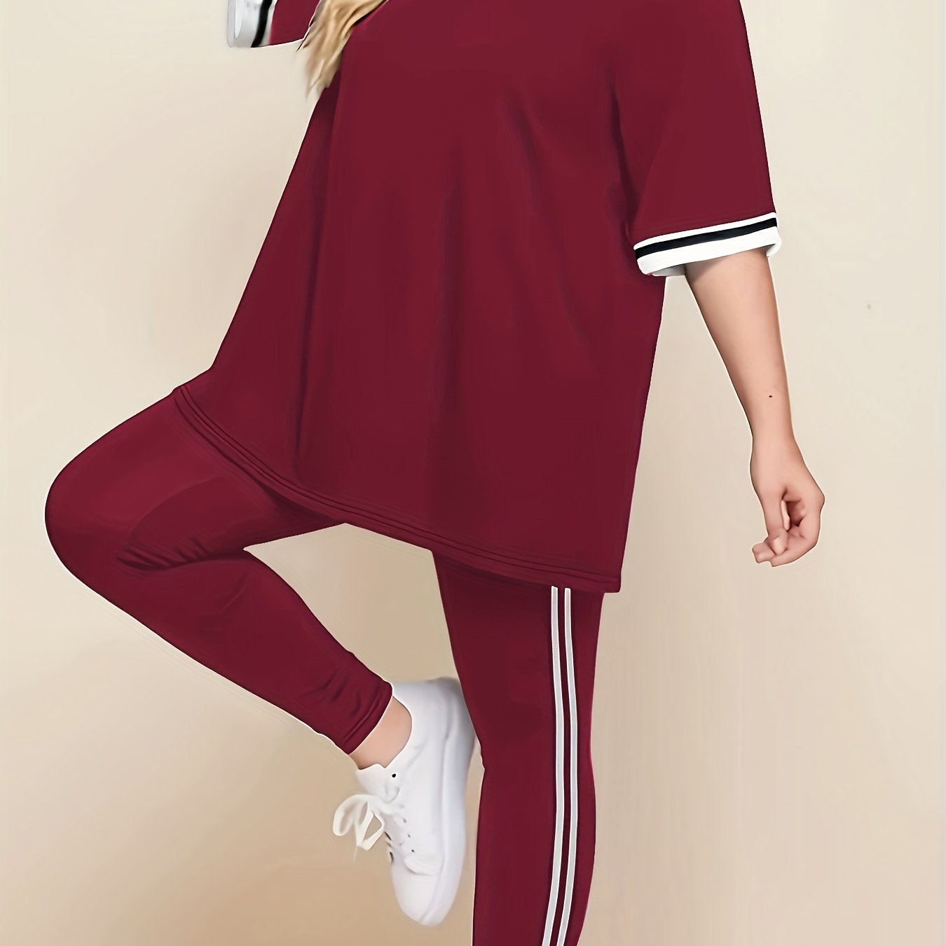 Women'S Plus Size Casual Lounge Set - Gray & White