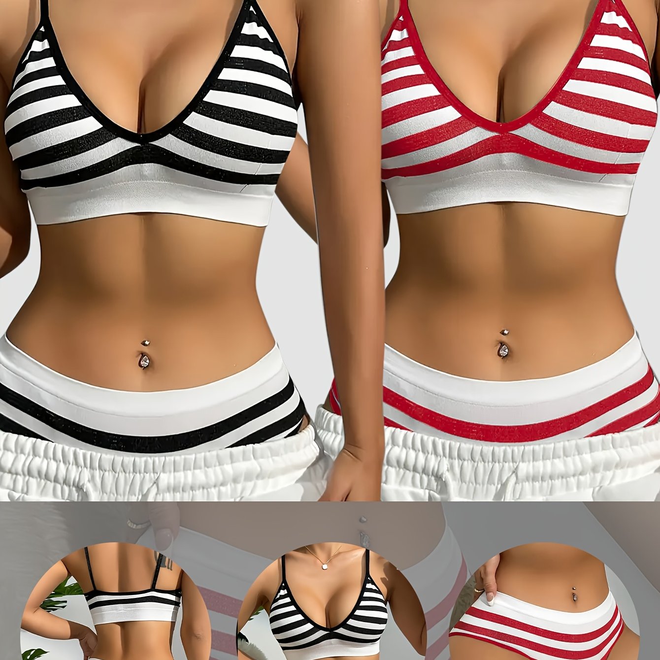 4pcs Women'S Lingerie Set Striped Suspenders Thin Underwear '/MH