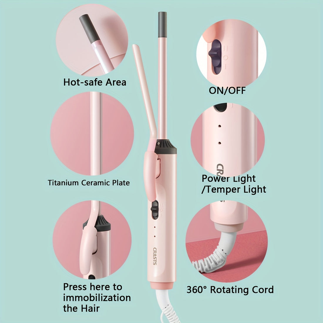 9/16/25mm Hair Curling Iron Ultra-fine Curling Wand Hair Curler Waver DIY Hair Styling Tools Holiday Gift For Women