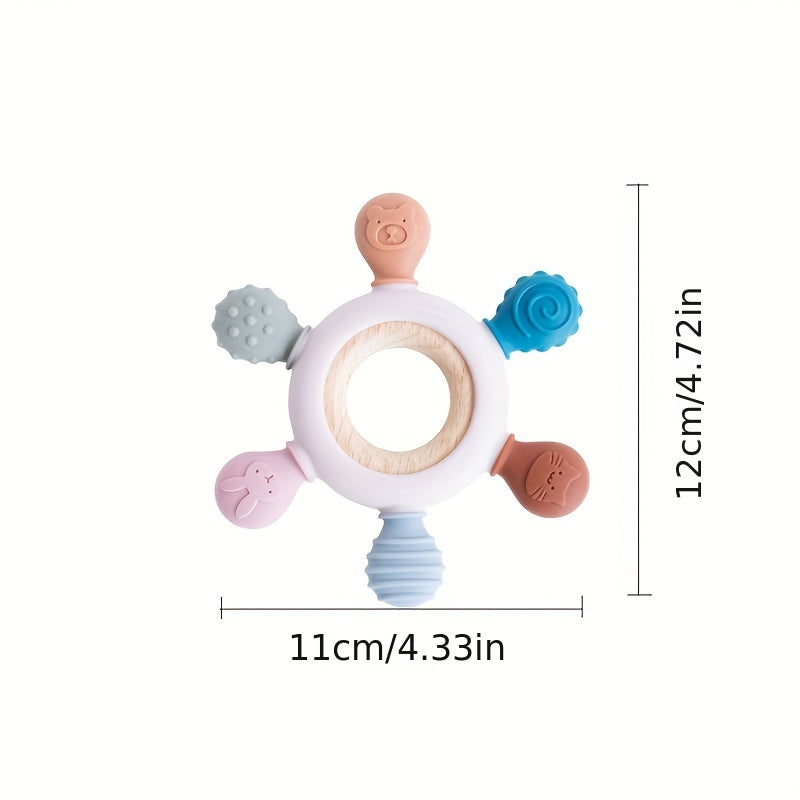 1pc Silicone Baby Teether, Rudder Shape Wooden Teether Ring, Touch Training BPA Free Newborn Chew Toy, Children's Dental Care Teething Toy, Halloween, Thanksgiving And Christmas Gift