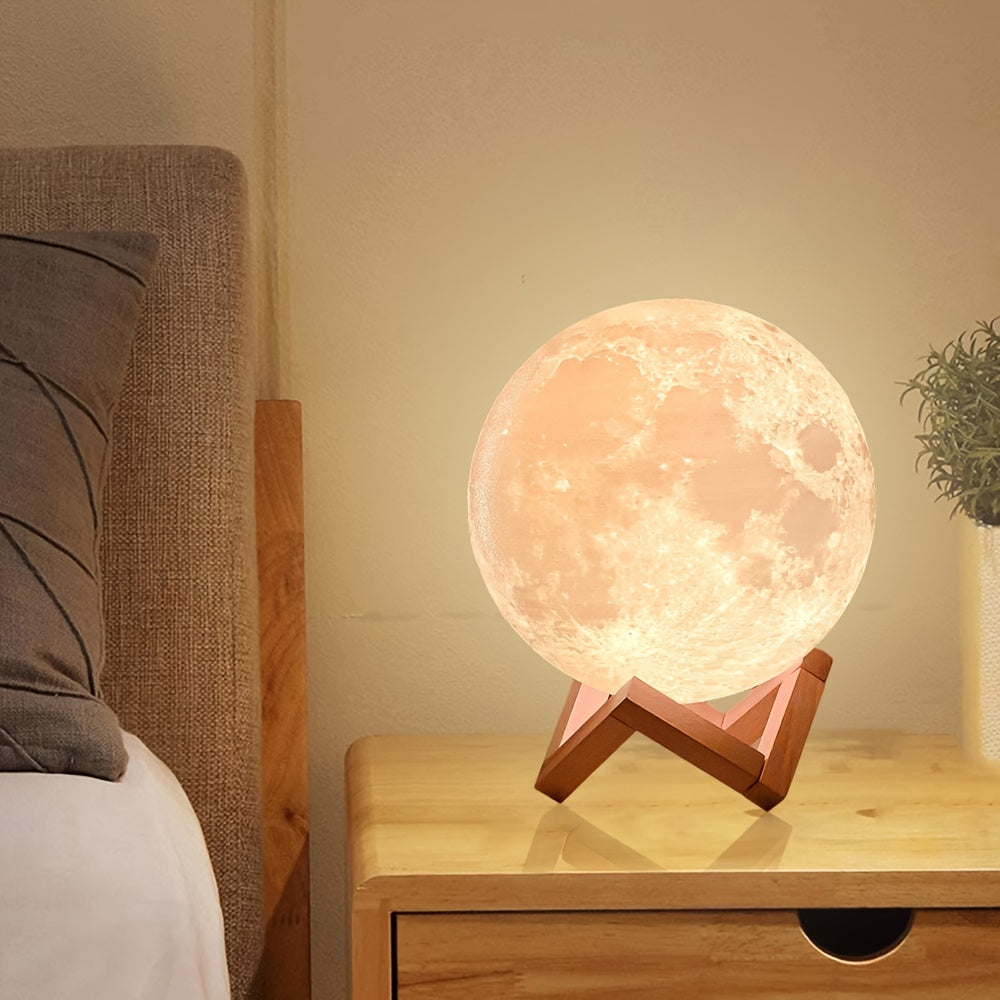 Enchanting 3D Moon Lamp with Remote - USB Rechargeable, Touch Control Night Light for Bedroom Ambiance - Perfect Gift for Valentine's Day & Christmas, Includes Wooden Stand