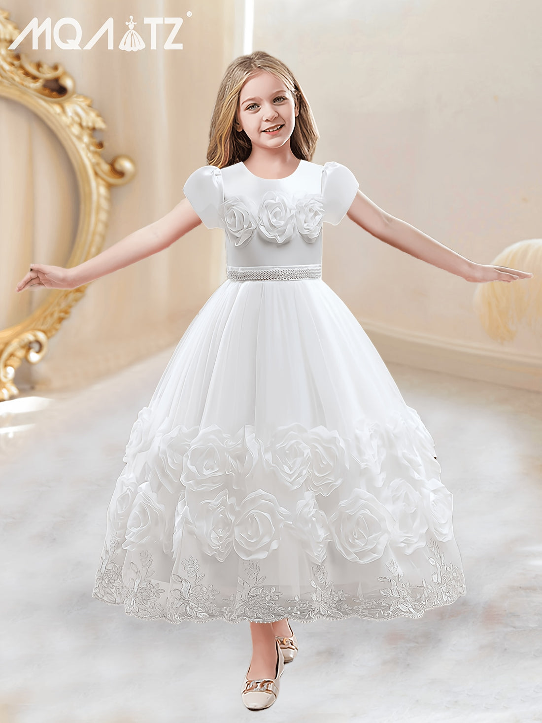 Girl Formal Dress Ball Gown 3D Flower & Lace Embroidered Dress .