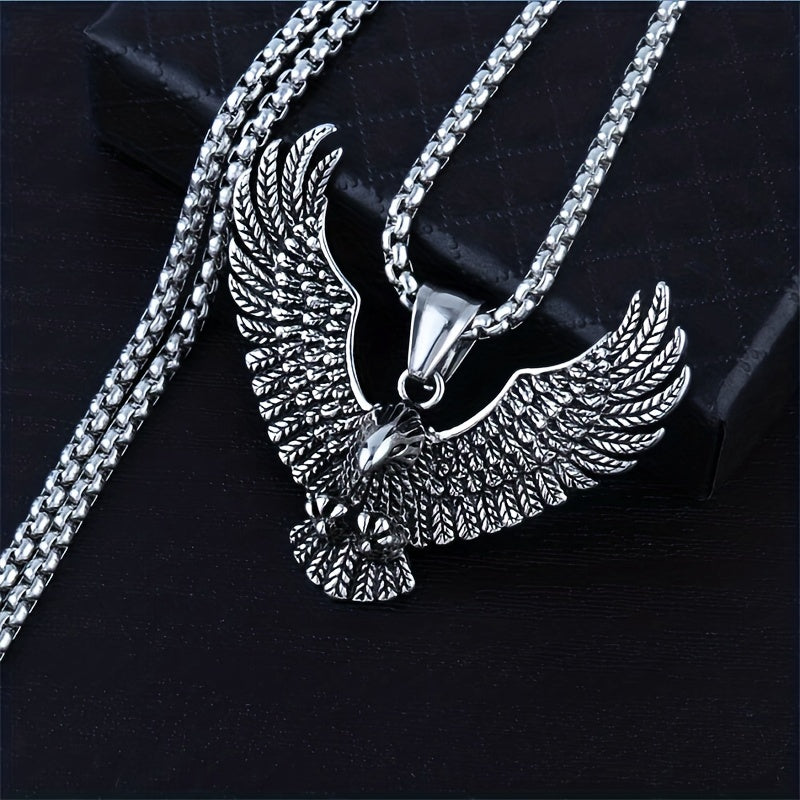 1pc Fashion Creative Eagle Pendant Stainless Steel Necklace, Hip Hop Retro Trendy Eagle Necklace Jewelry Gift For Men And Women