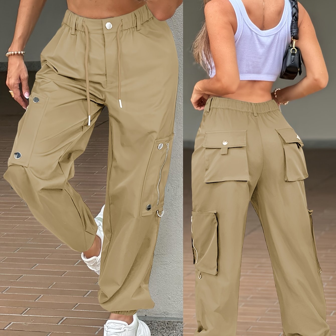 SwaKAKI Women's High-Waist Cargo Tapered Pants we Gre, /MH