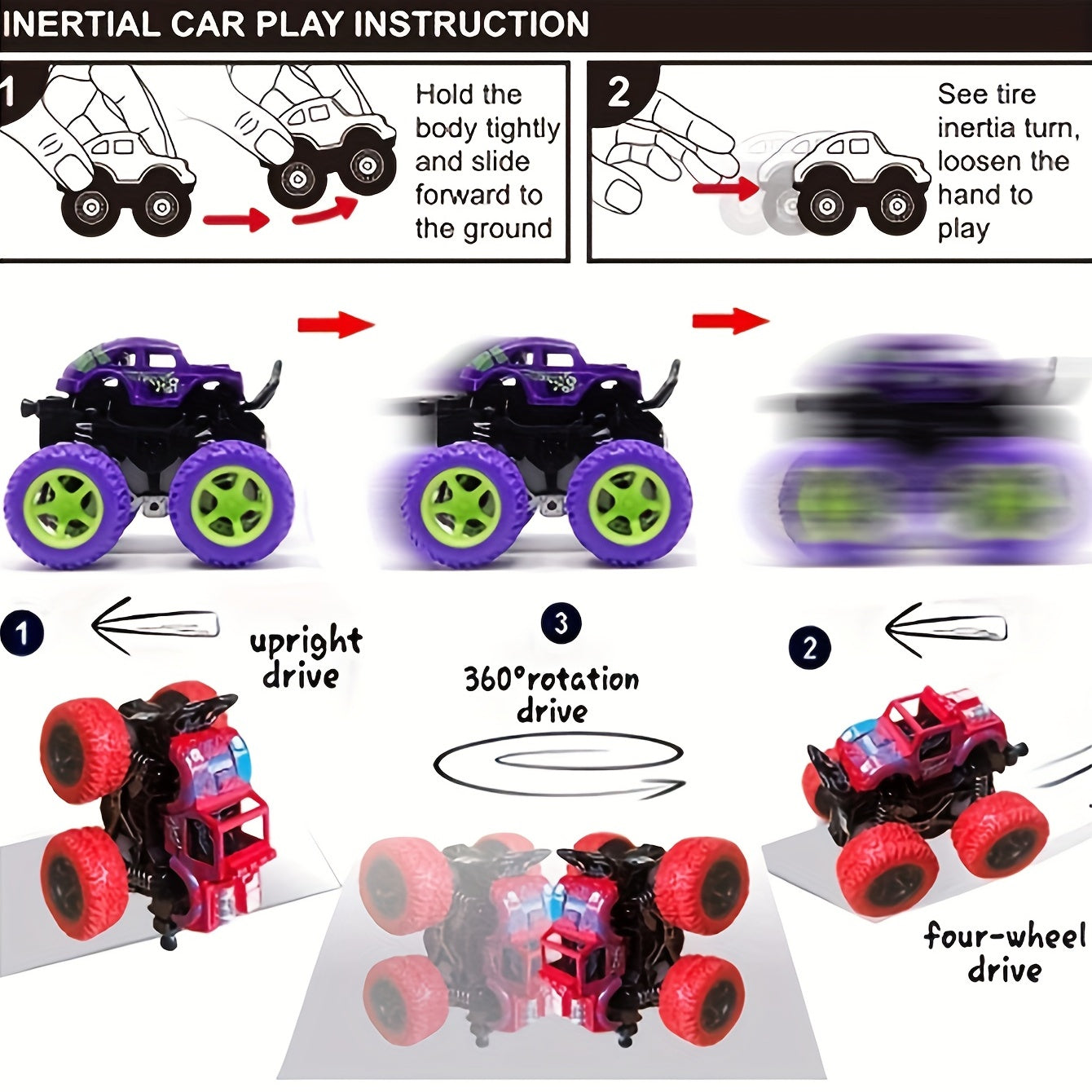 1pc Four-wheel Drive Two-way Inertial Off-road Stunt Car Can Rotate With 360° Stunt As Halloween Gift
