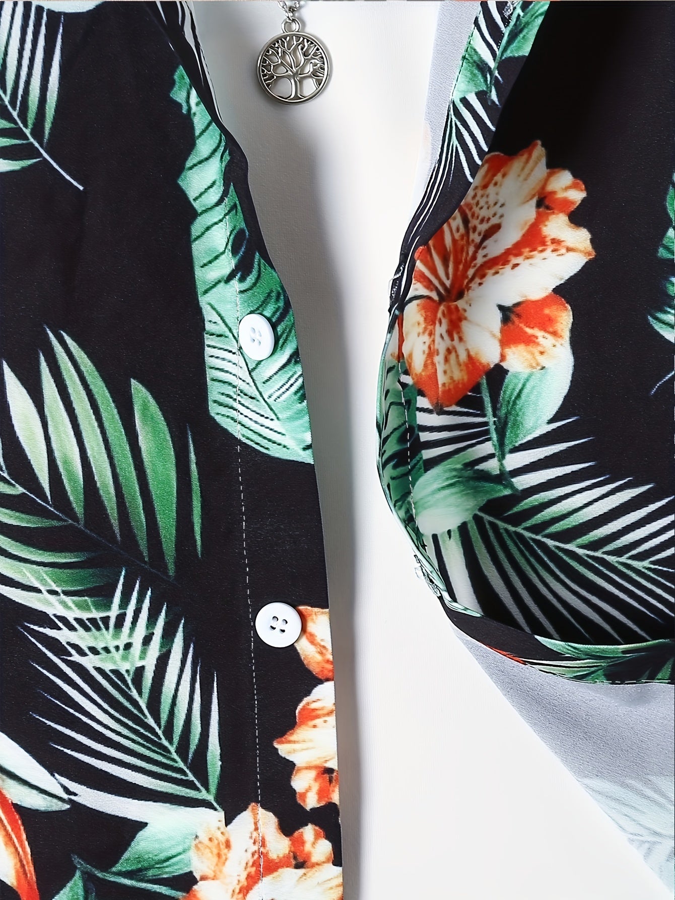 Boys Flower And Leaf Print Casual Outfit Short Sleeves Shirt & Shorts.