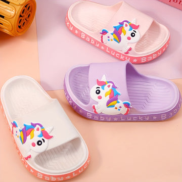 PEYOUR Kids' Cute Fashion Minimalist Cartoon Unicorn PVC Slippers