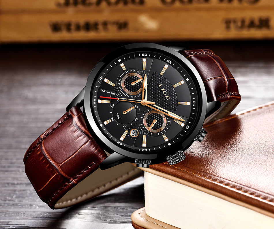 Watches Mens  LIGE Top Brand Luxury Casual Faux Leather Quartz Men's