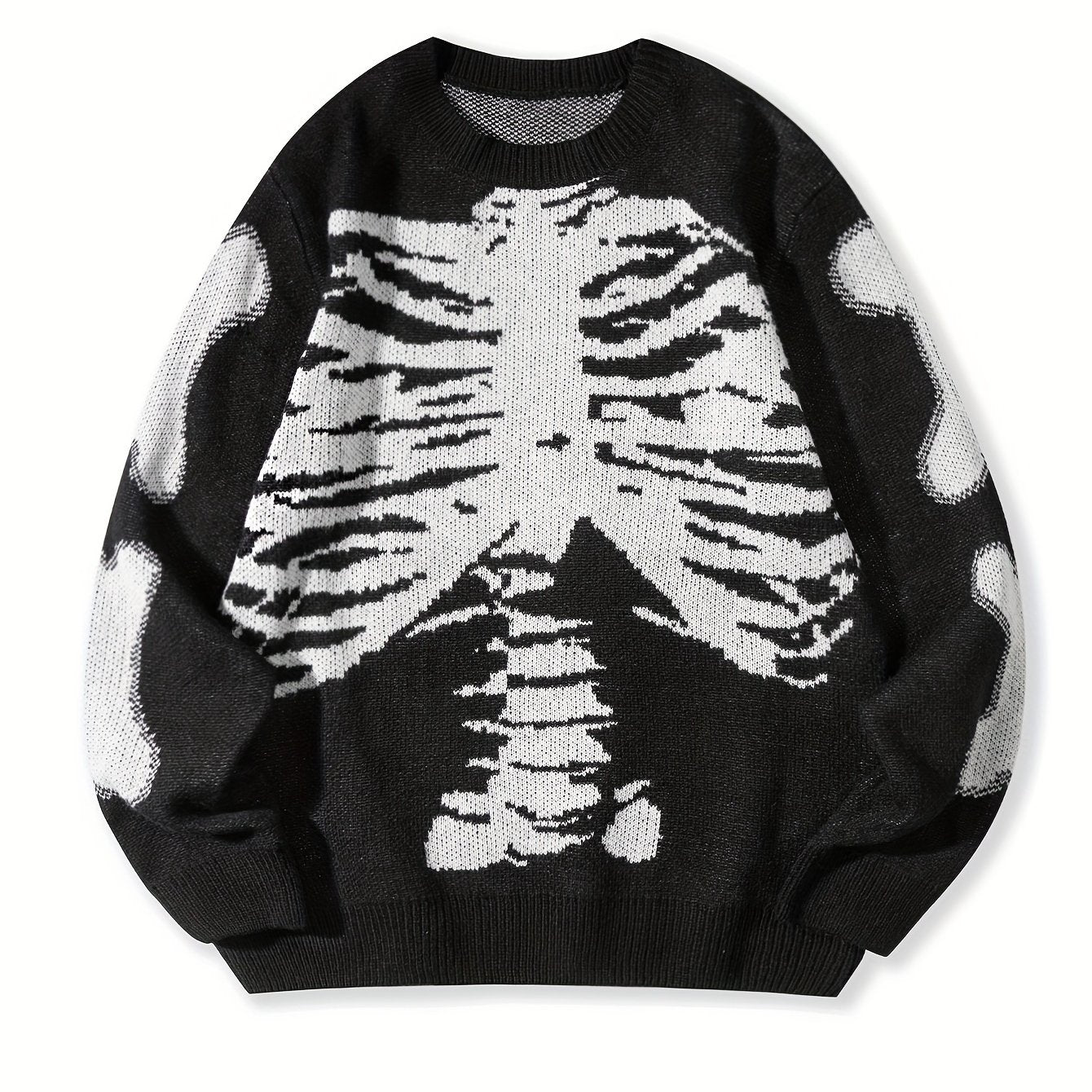 Skeleton Pattern Knitted Sweater, Men's Casual Warm Mid Stretch.