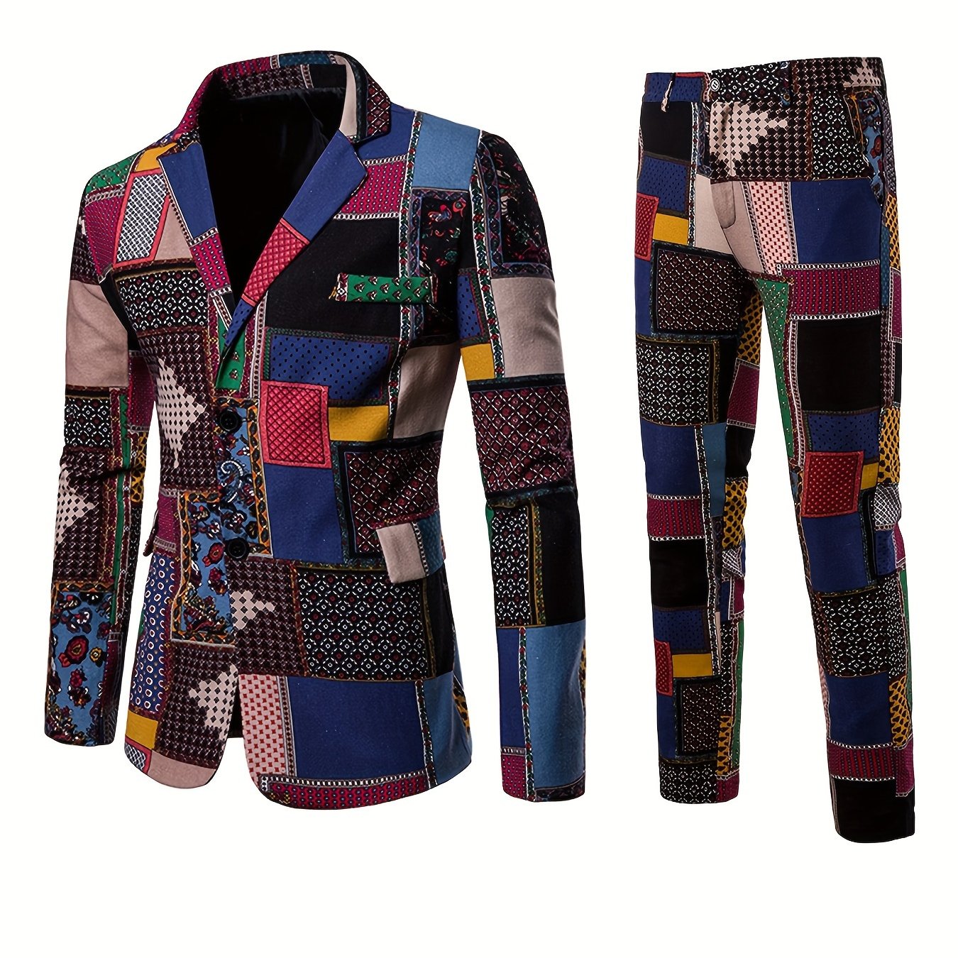 2pcs/set Suits, Men's Colorful Lapel Blazer & Pants,