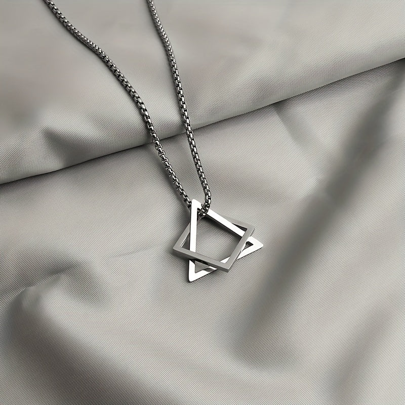 1pc Men's Stainless Steel Geometric Pendant Necklace, Hip-hop High-end Accessories, father's day gift