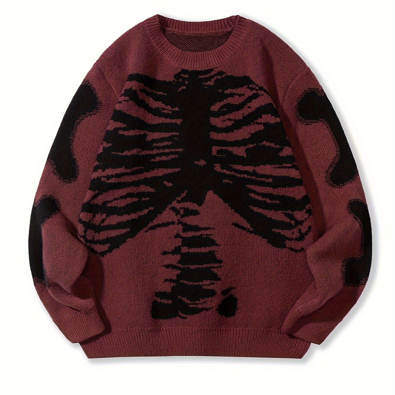 Skeleton Pattern Knitted Sweater, Men's Casual Warm Mid Stretch.