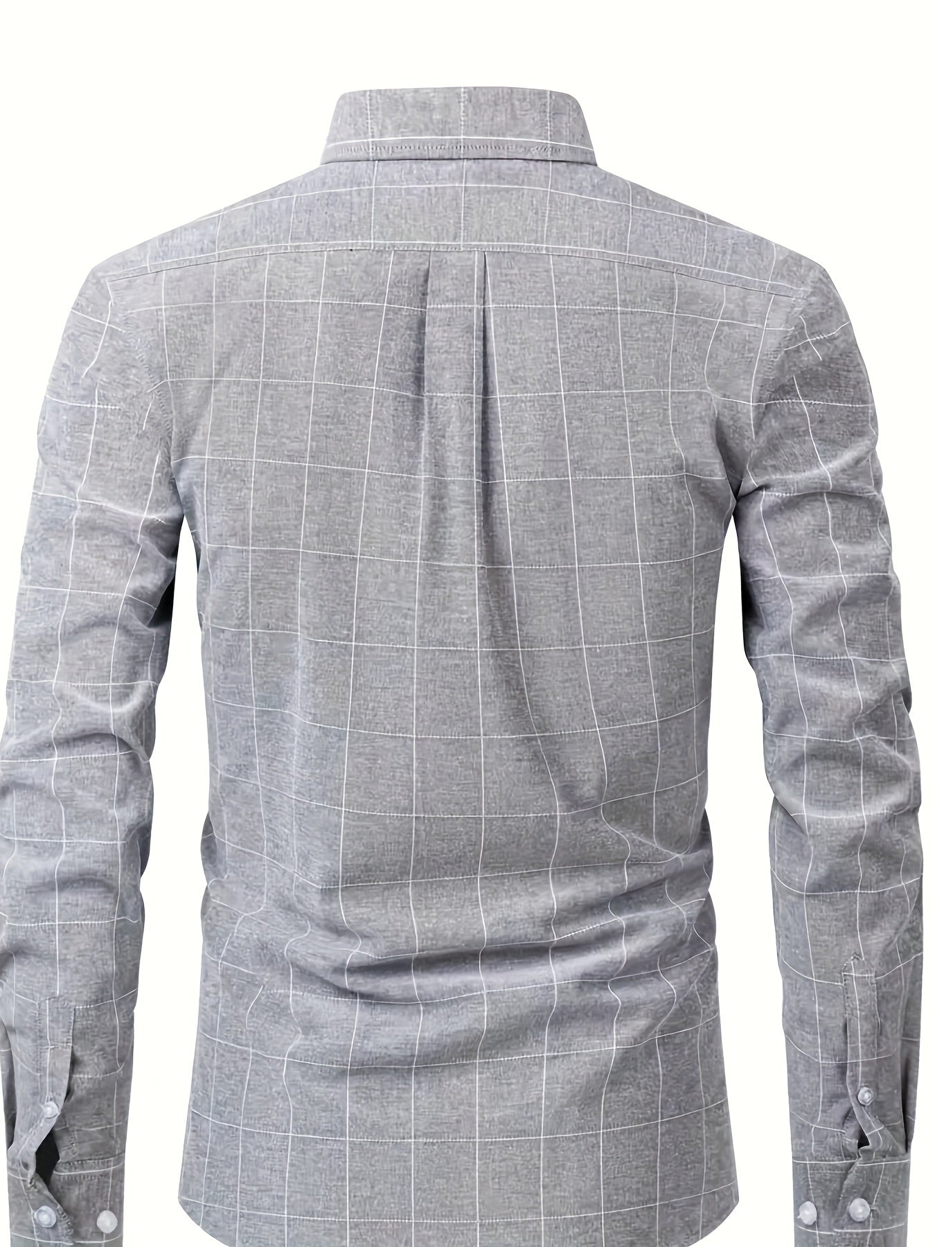 Men's Plaid Lapel Collar Dress Shirts, Long Sleeve Casual Button.