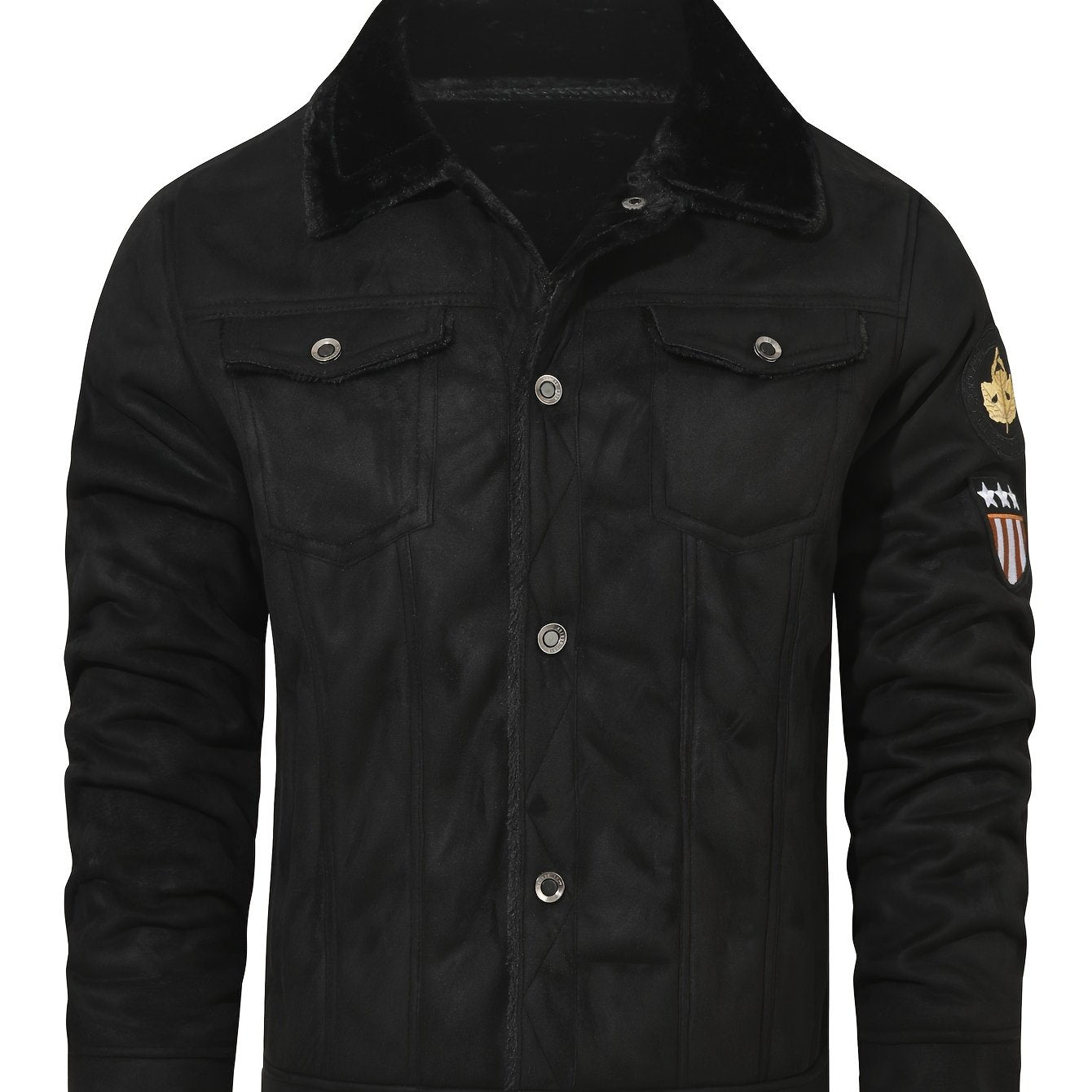 Men's Casual Polyester Jacket with Faux Lining, Solid Color,