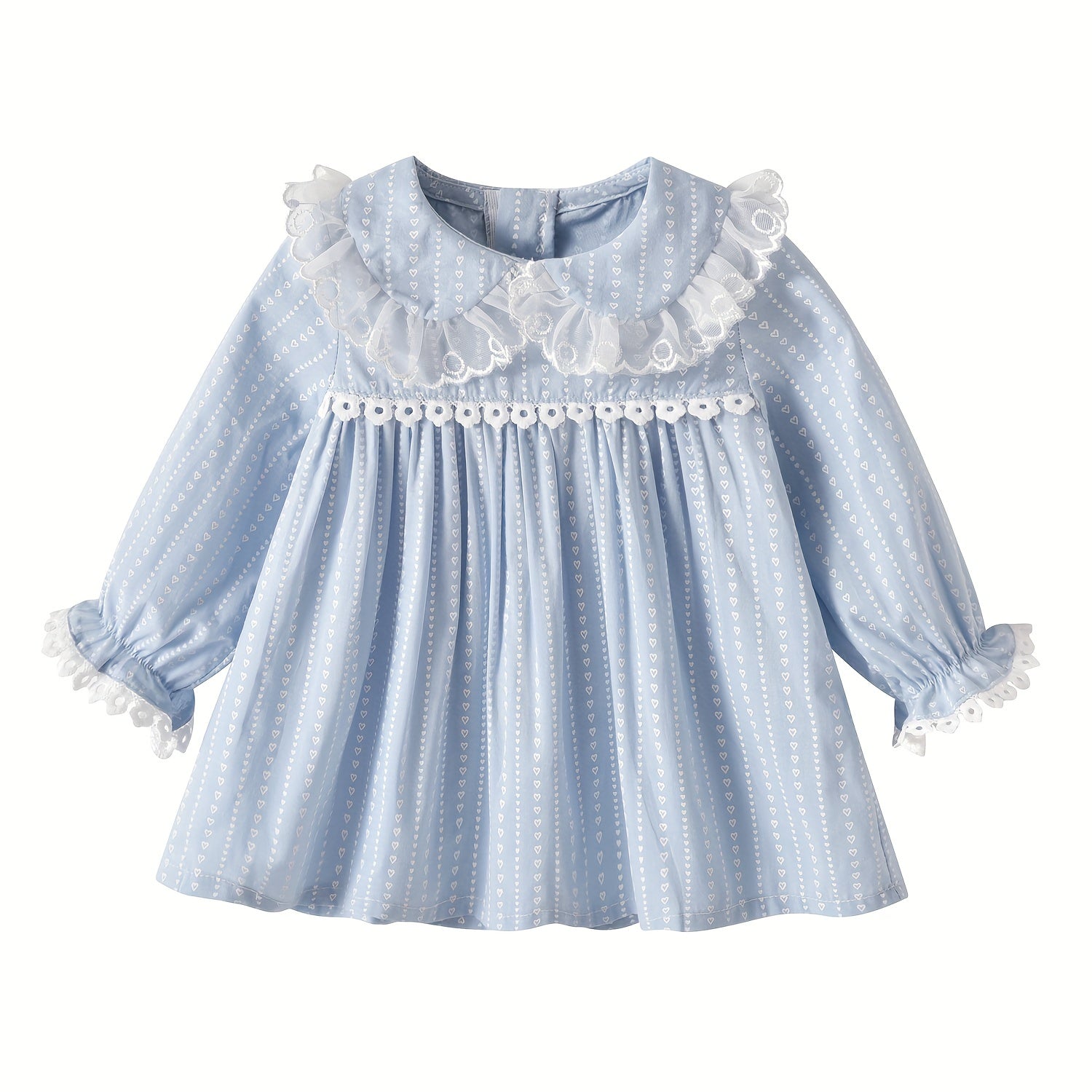 Adorable Baby Girl Spring/Fall Outfit - Long Sleeve Lace Trim Puff Princess Dress Top & Pants Set