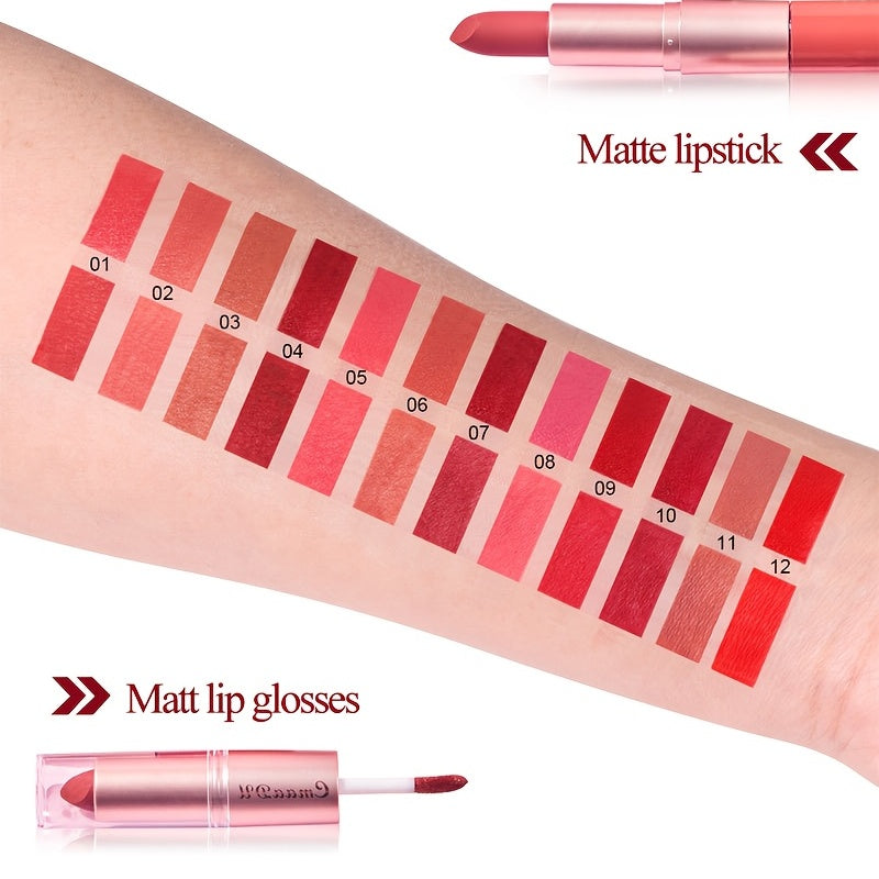 3-Color Long-Lasting Lipstick & Lip Gloss Set