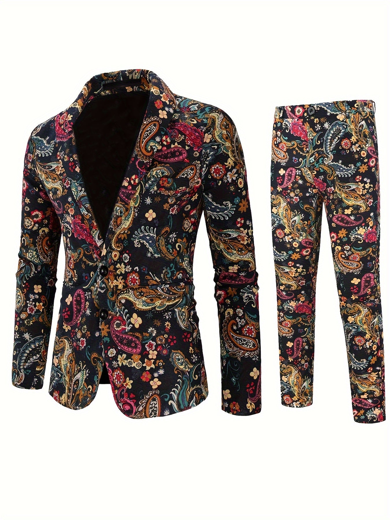 2pcs/set Suits, Men's Colorful Lapel Blazer & Pants,