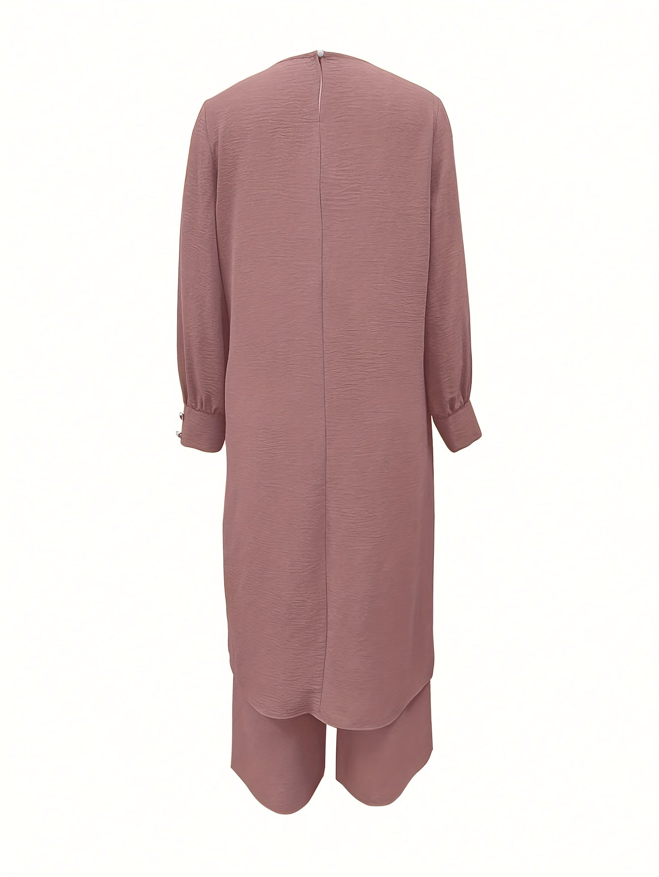 Solid Color Button Design Long Sleeve Top and Pants Set, Arabic Style,/MH