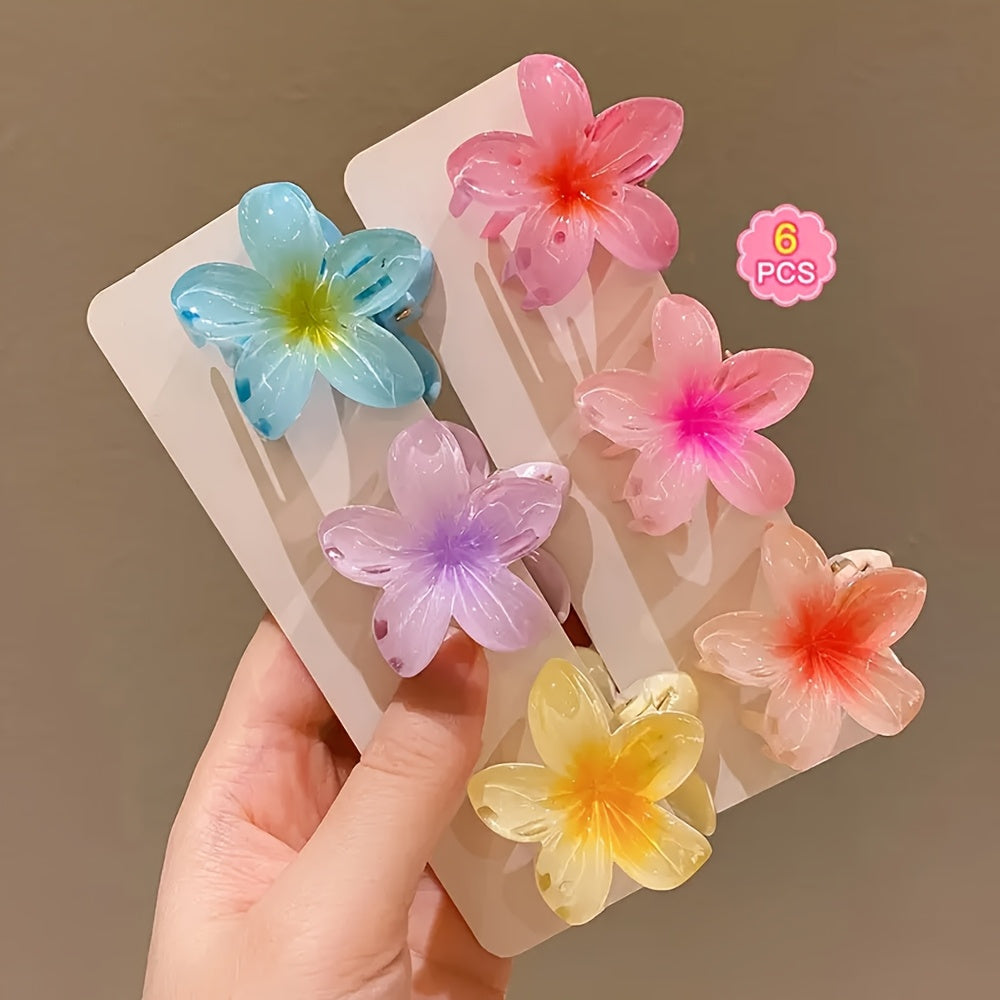 6pcs Gradient Flower Hair Clip Set, Polyester Textile, Mixed Color, Pop Culture Theme, Fashion Casual Style, Perfect for Outings and Commuting, Ideal Gift for Young Women