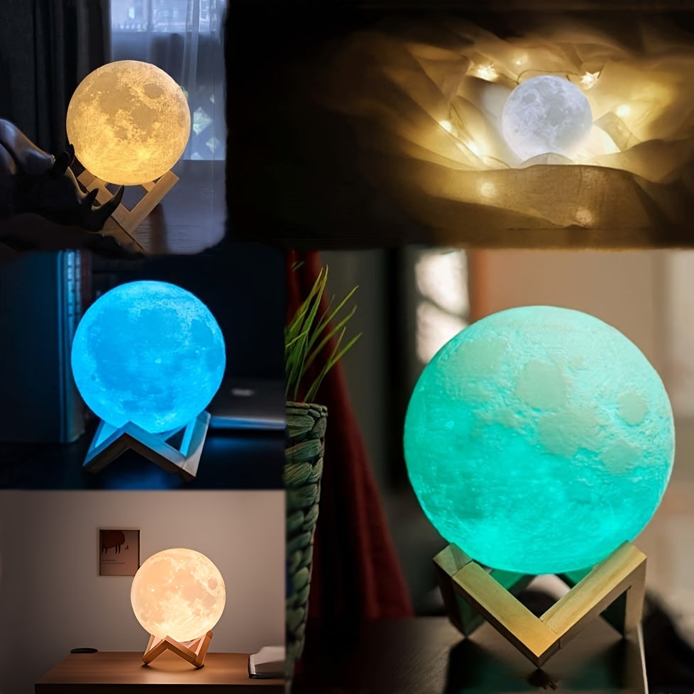 Enchanting 3D Moon Lamp with Remote - USB Rechargeable, Touch Control Night Light for Bedroom Ambiance - Perfect Gift for Valentine's Day & Christmas, Includes Wooden Stand