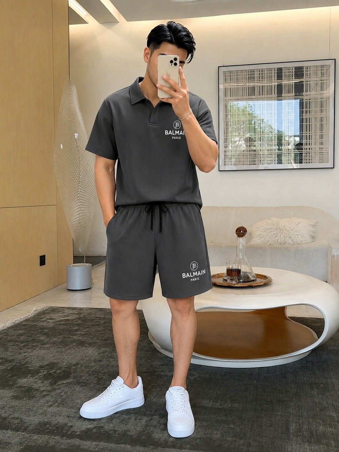 Men’s Polo Shirt & Shorts Co-ord Set | Matching Loungewear Tracksuit | Black Grey Navy White More Color | Sizes M–XXL | MH
