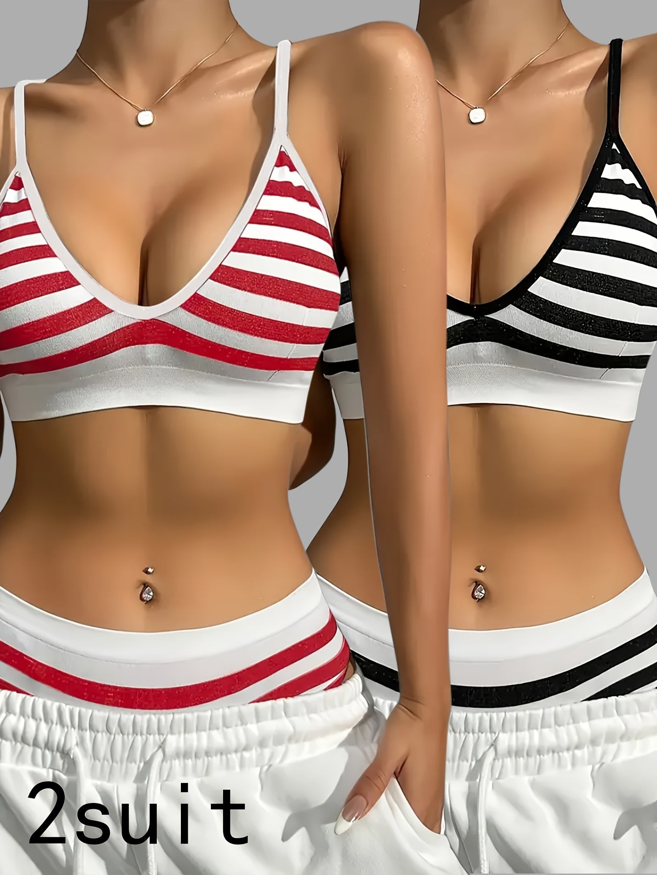 4pcs Women'S Lingerie Set Striped Suspenders Thin Underwear '/MH