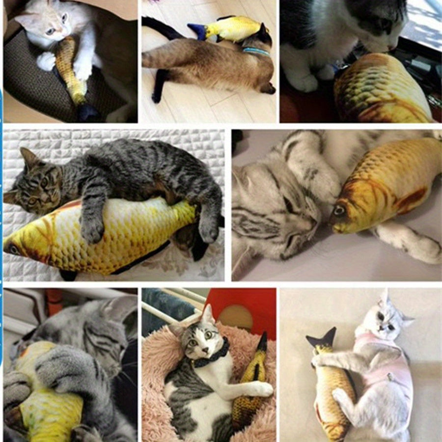 1pc Fish Shape Cat Toy For Cats Plush Stuffed Puppy Toy 3D Soft Plush Fish Cat Chewing Toys Durable And Professional Kitten Teasing Toys For Halloween Christmas Birthday Gift Pets Accessories
