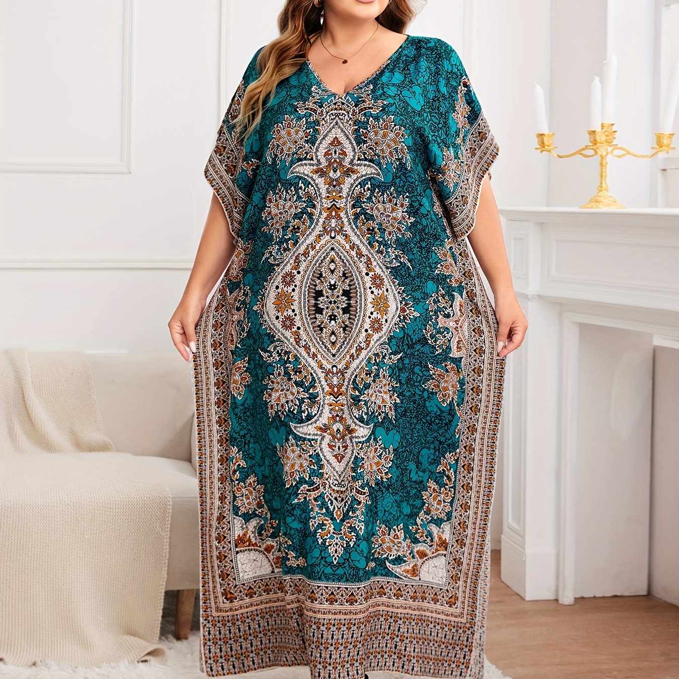 Plus Size, European and American Plus Size Women's Bohemian Vacation Dress ./MH