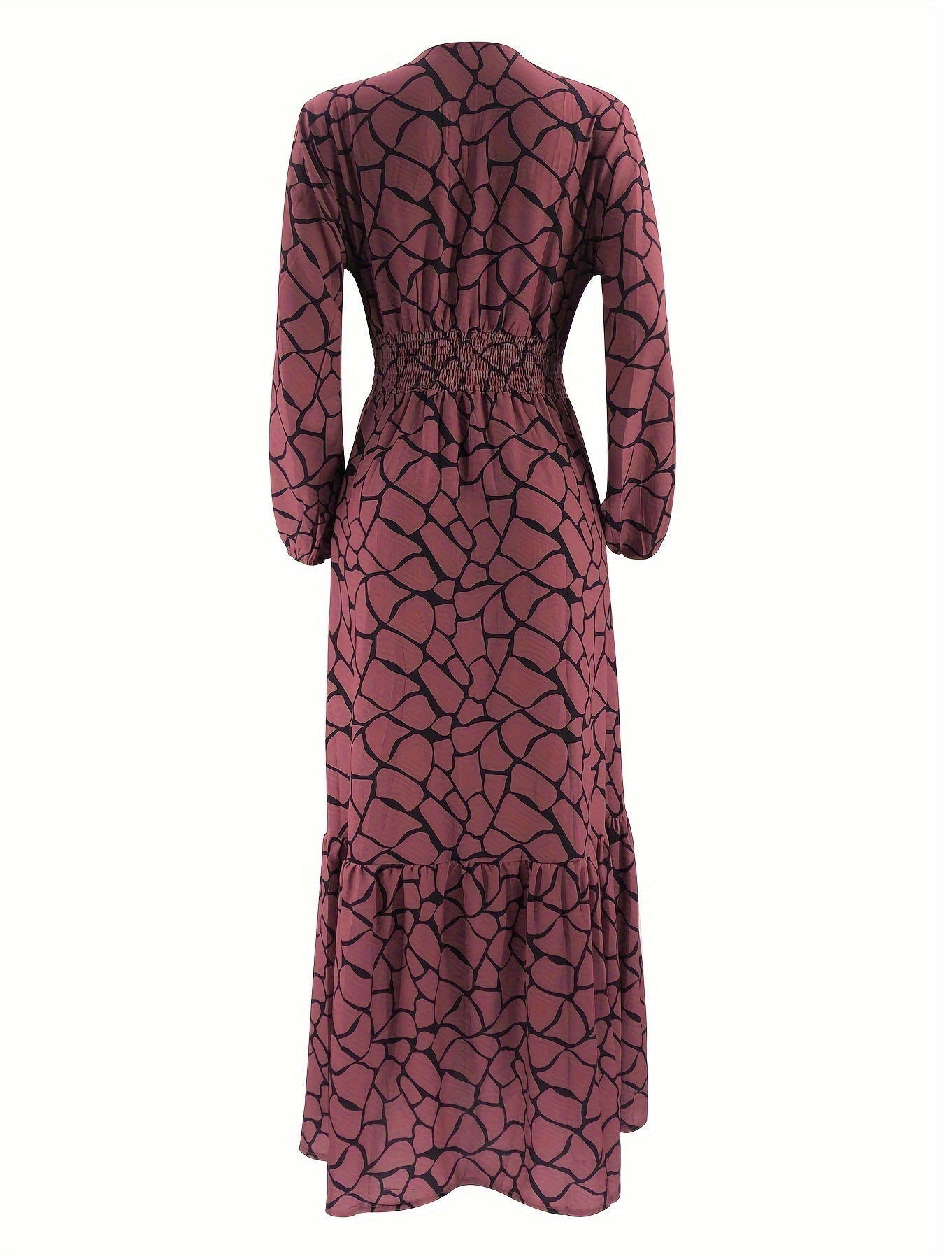 Allover Print Maxi Kaftan Dress, Casual Long Sleeve '/MH