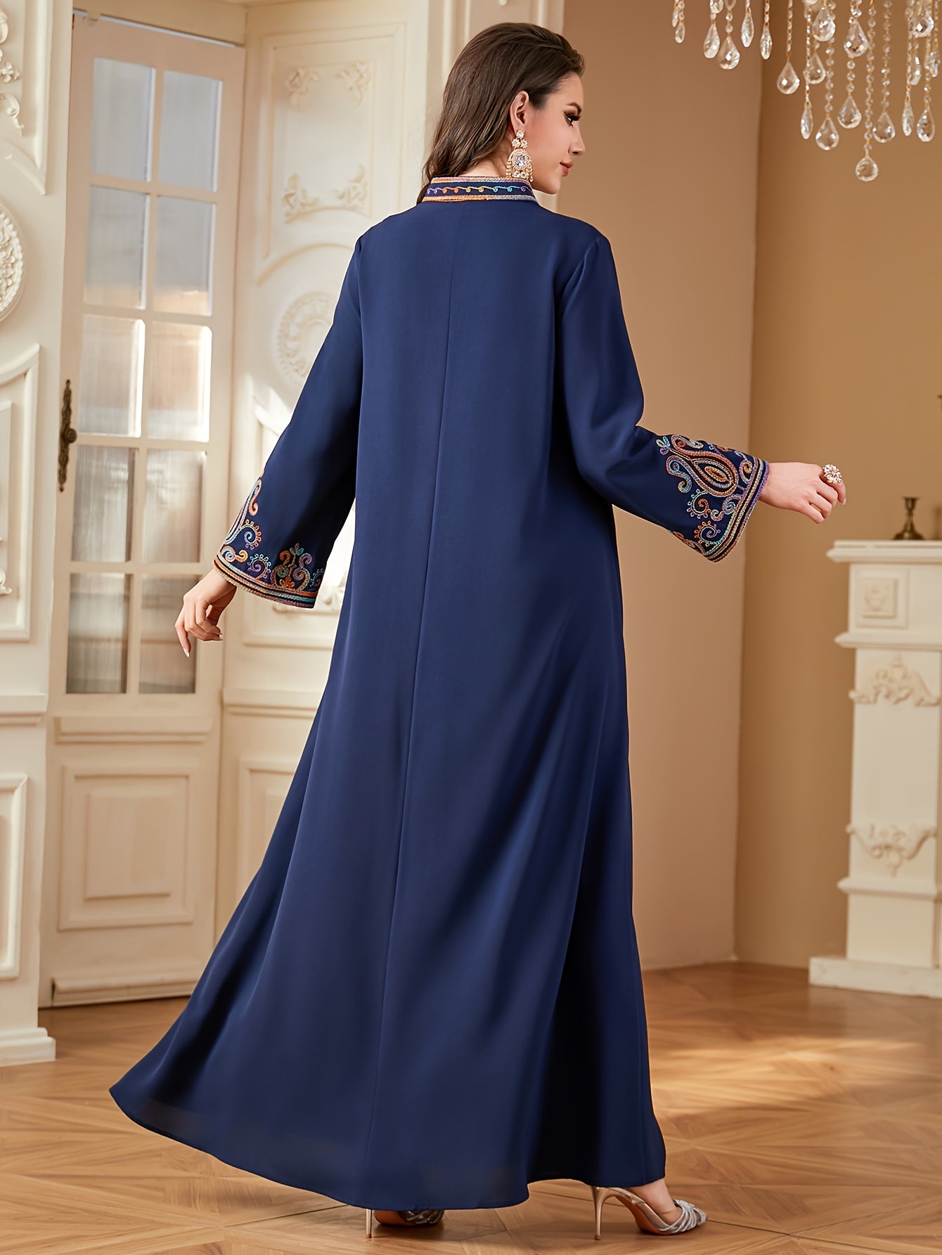 Women'S Elegant Ramadan Kaftan Dress - Long Sleeve, V-Neck,women fashion'/ MH