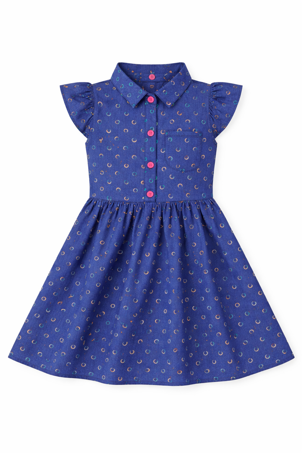 Girls Indigo Blue Printed Cotton Dress (2–12 Years) | Soft Casual Party Wear | MH AE