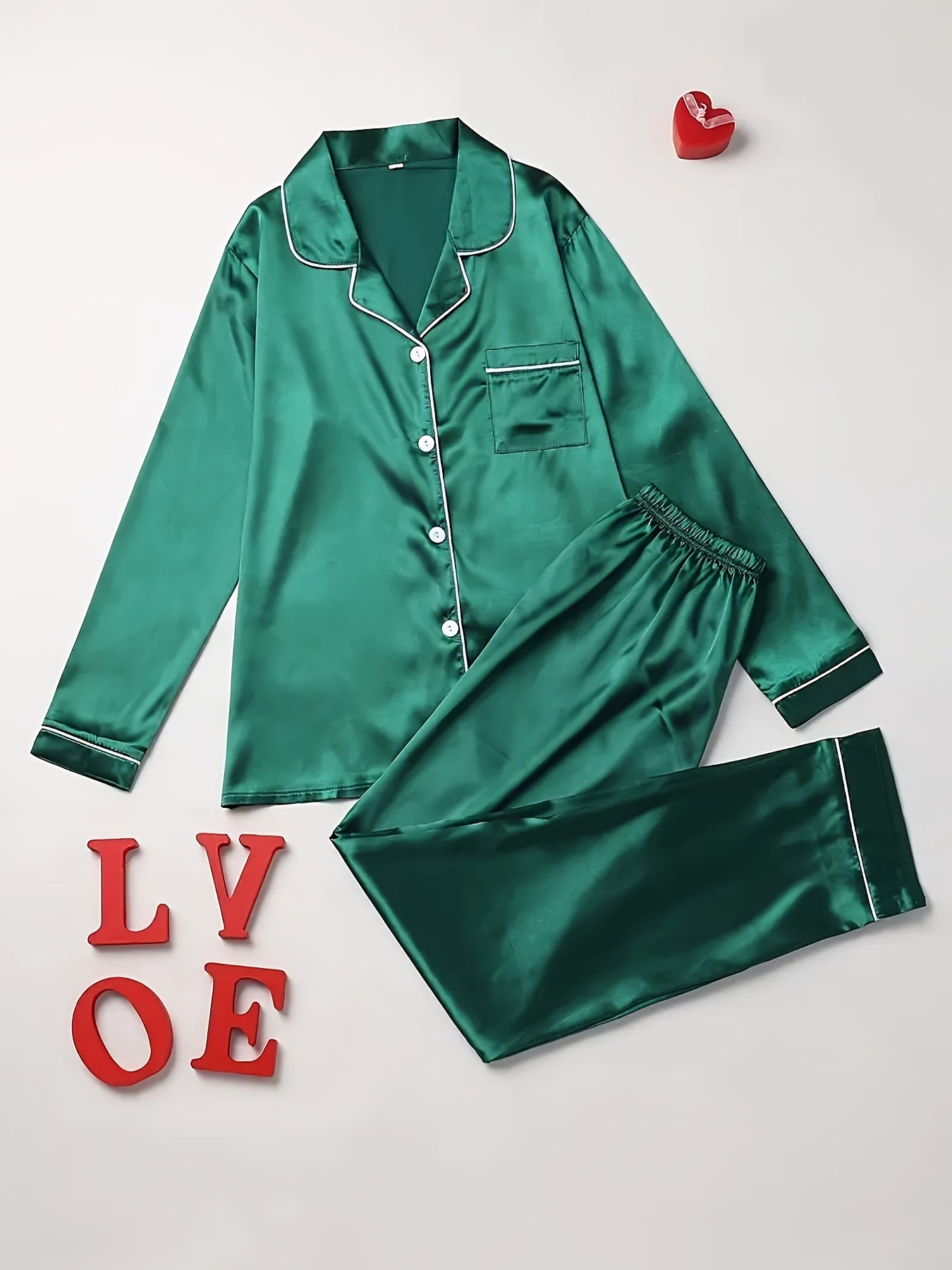 Cozy Solid Pajama Set - Soft Long Sleeve Button.