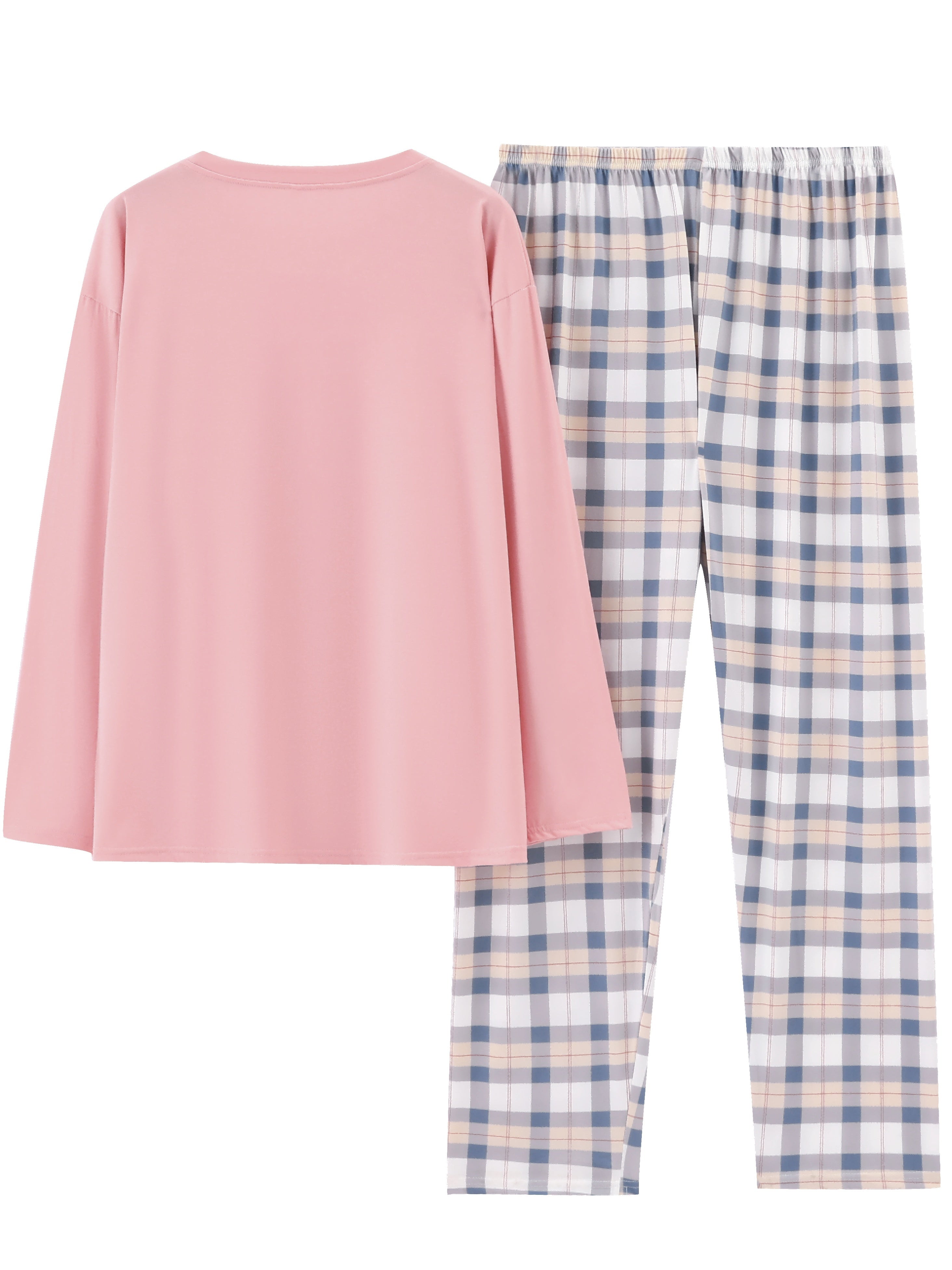 Plaid Print Crew Neck Pajamas Set,