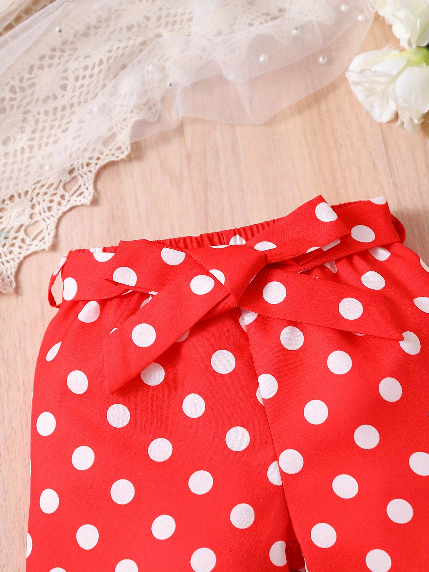 2pcs Toddler Girls Bow Figure Graphic Ruffle Trim T-Shirt