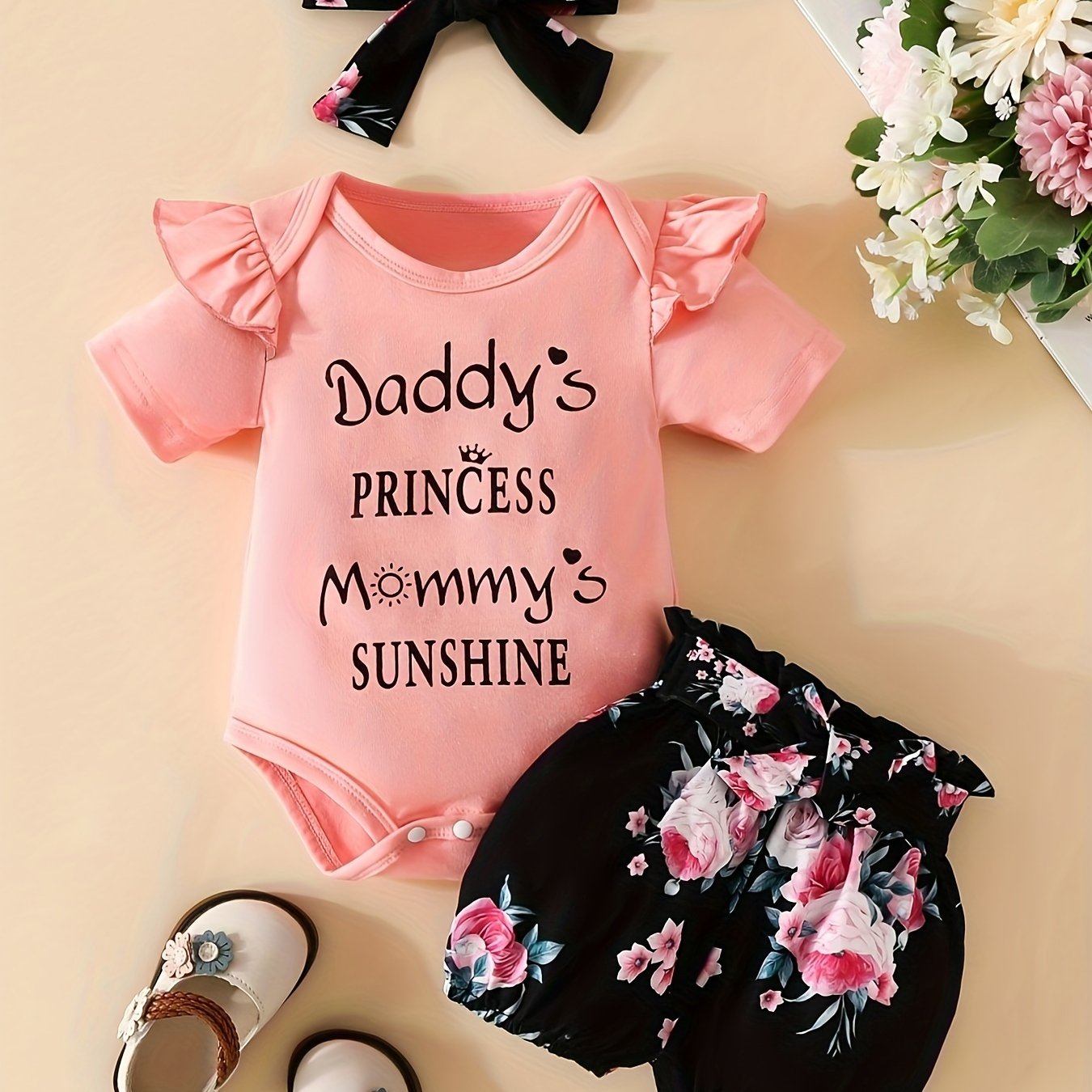 3pcs Short Sleeve & Shorts Set for Newborns - "I'm Daddy's Girl"