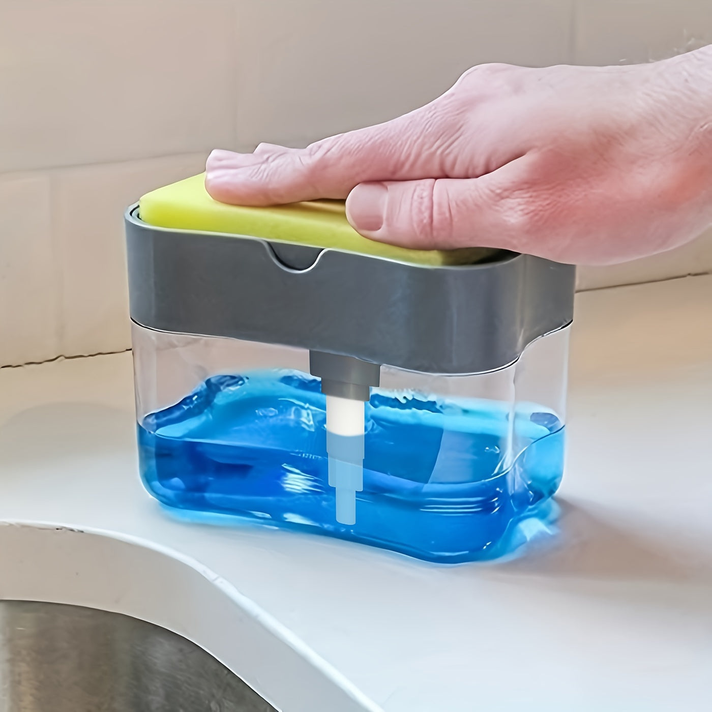 1pc Modern ABS Plastic Dish Soap Dispenser with Sponge Holder,