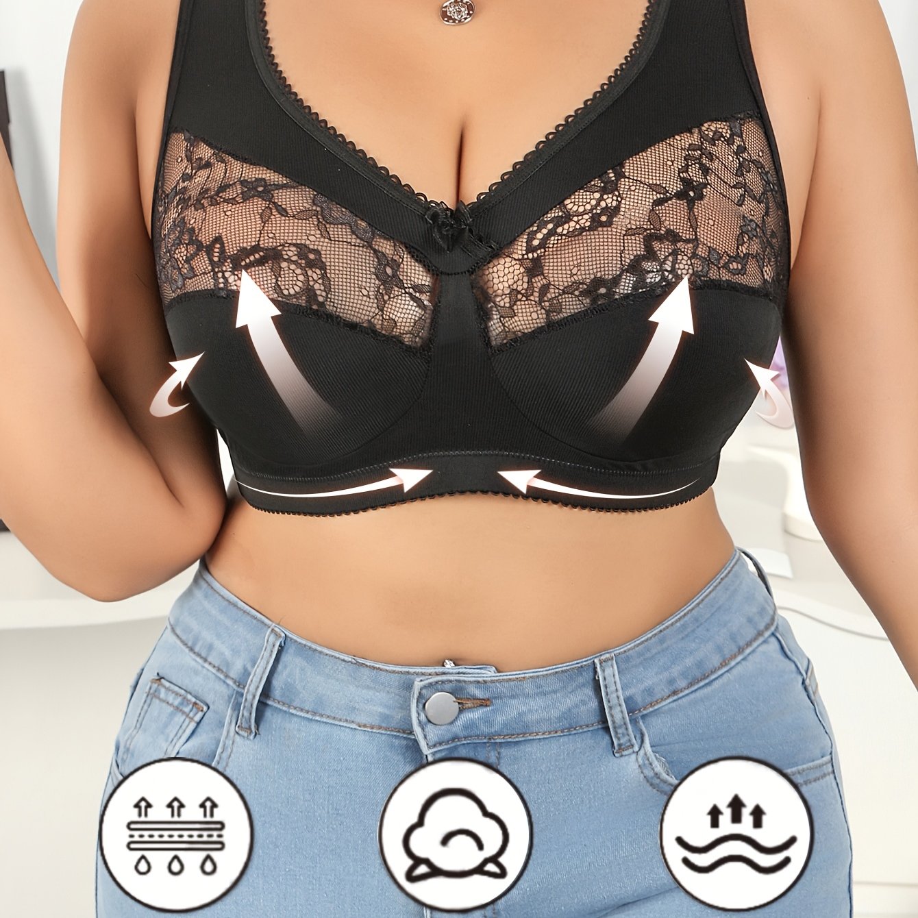 Plus Size Sexy Lace Shaping Bra - Breathable & Sweat-Wicking, /MH